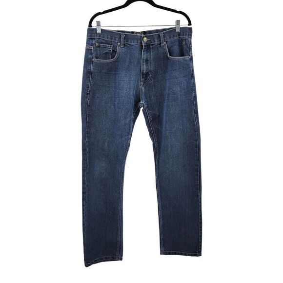 Lions Crest Jeans Straight Relaxed Embroidered Pockets Dark Wash Blue 34 x 32 - Picture 8 of 11